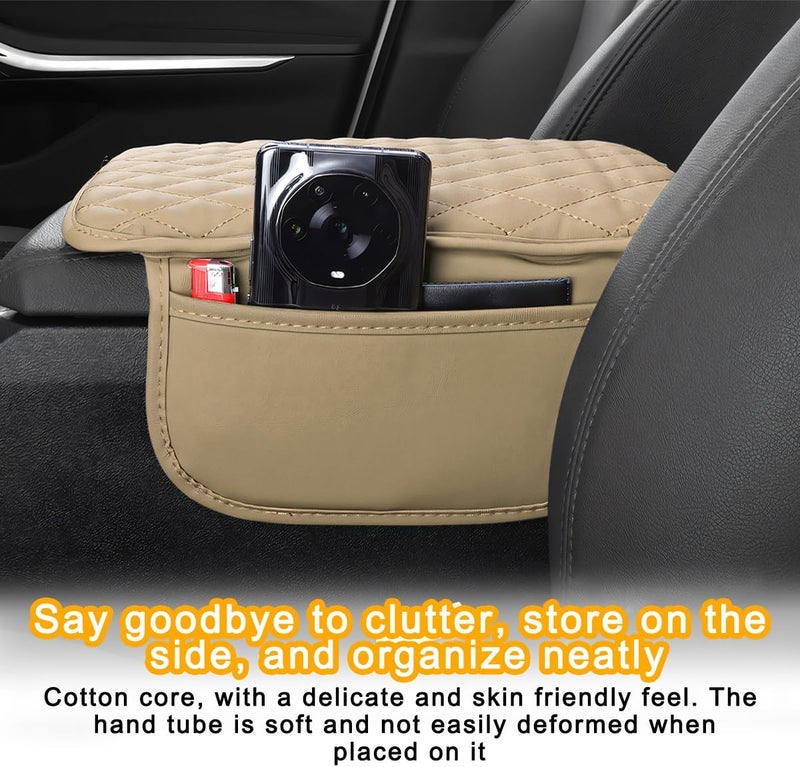 Mandark Car Center Console Cover, Microfiber Leather Vehicle Armrest Protector Cushion with 2 Storage Bags, Auto Interior Arm Rest Seat Box Pad Accessories, Universal for SUV, Sedan, Truck (Beige) - Image 4
